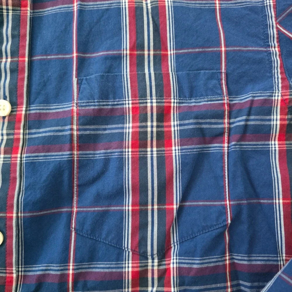 Banana Republic Mens Tailored Slim Fit Plaid Button Down Shirt Navy Red Size M